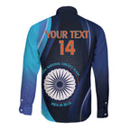Custom India Cricket Long Sleeve Button Shirt 2024 World Cup Go Men in Blue