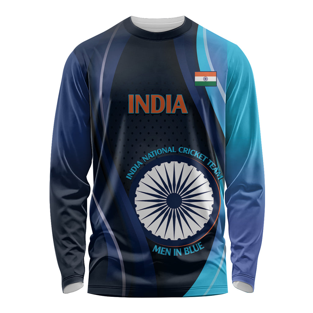 Custom India Cricket Long Sleeve Shirt 2024 World Cup Go Men in Blue
