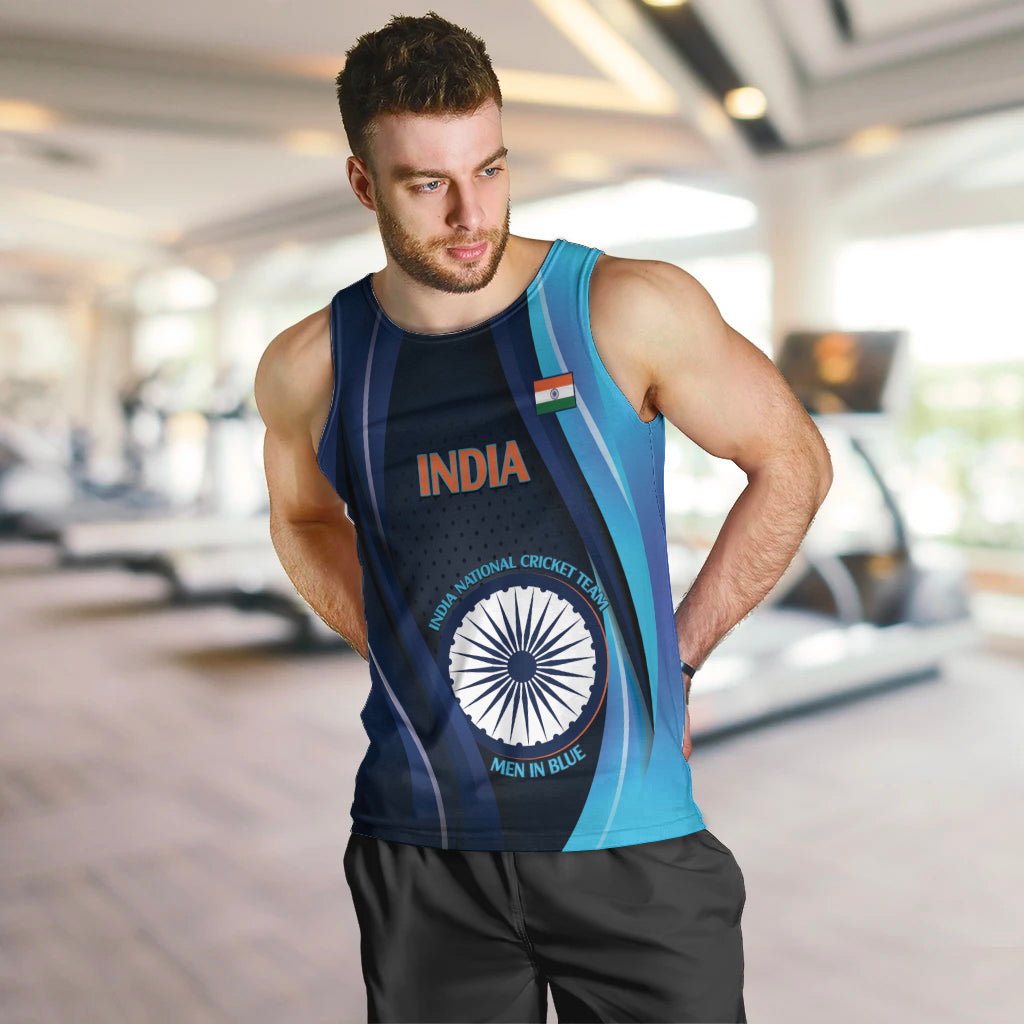 Custom India Cricket Men Tank Top 2024 World Cup Go Men in Blue