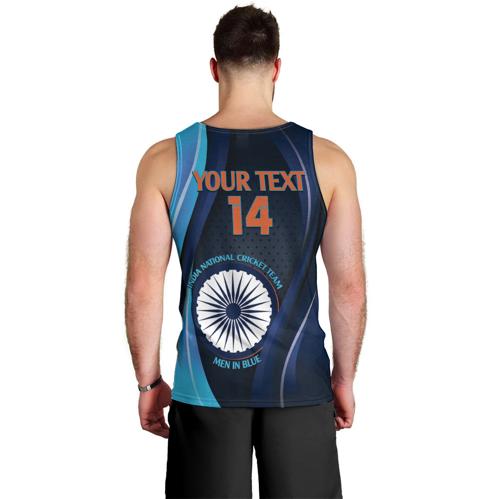 Custom India Cricket Men Tank Top 2024 World Cup Go Men in Blue