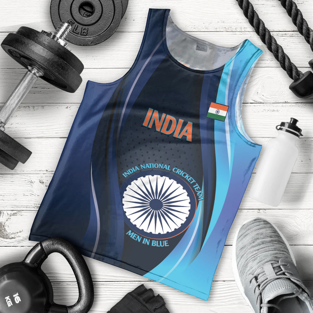 Custom India Cricket Men Tank Top 2024 World Cup Go Men in Blue