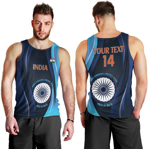 Custom India Cricket Men Tank Top 2024 World Cup Go Men in Blue