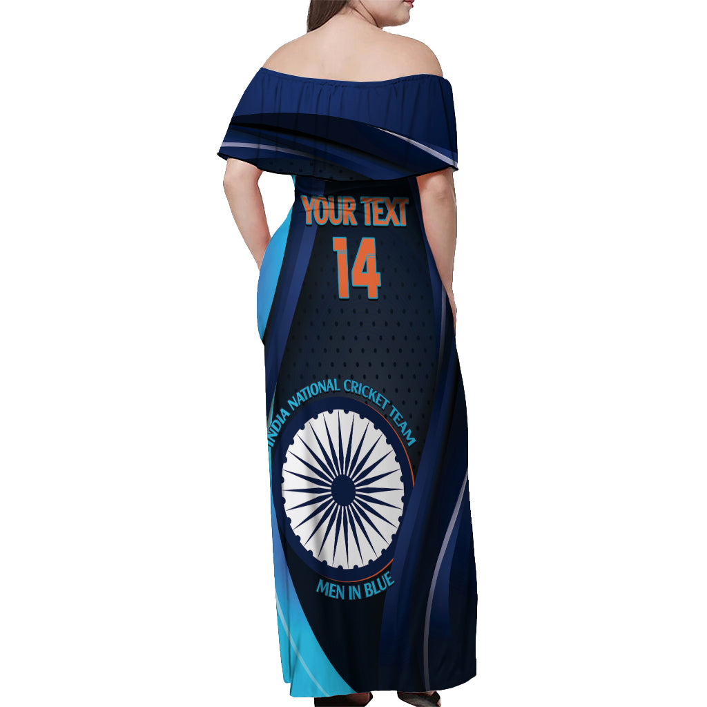 Custom India Cricket Off Shoulder Maxi Dress 2024 World Cup Go Men in Blue