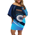 Custom India Cricket Off Shoulder Short Dress 2024 World Cup Go Men in Blue