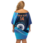 Custom India Cricket Off Shoulder Short Dress 2024 World Cup Go Men in Blue