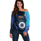 Custom India Cricket Off Shoulder Sweater 2024 World Cup Go Men in Blue