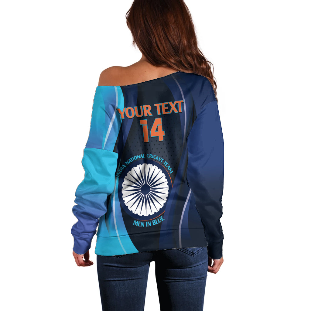 Custom India Cricket Off Shoulder Sweater 2024 World Cup Go Men in Blue