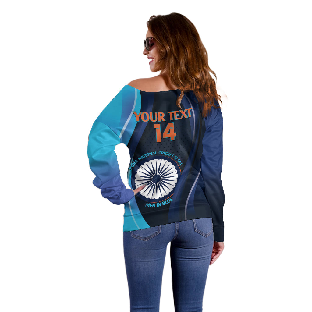 Custom India Cricket Off Shoulder Sweater 2024 World Cup Go Men in Blue