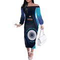 Custom India Cricket Off The Shoulder Long Sleeve Dress 2024 World Cup Go Men in Blue