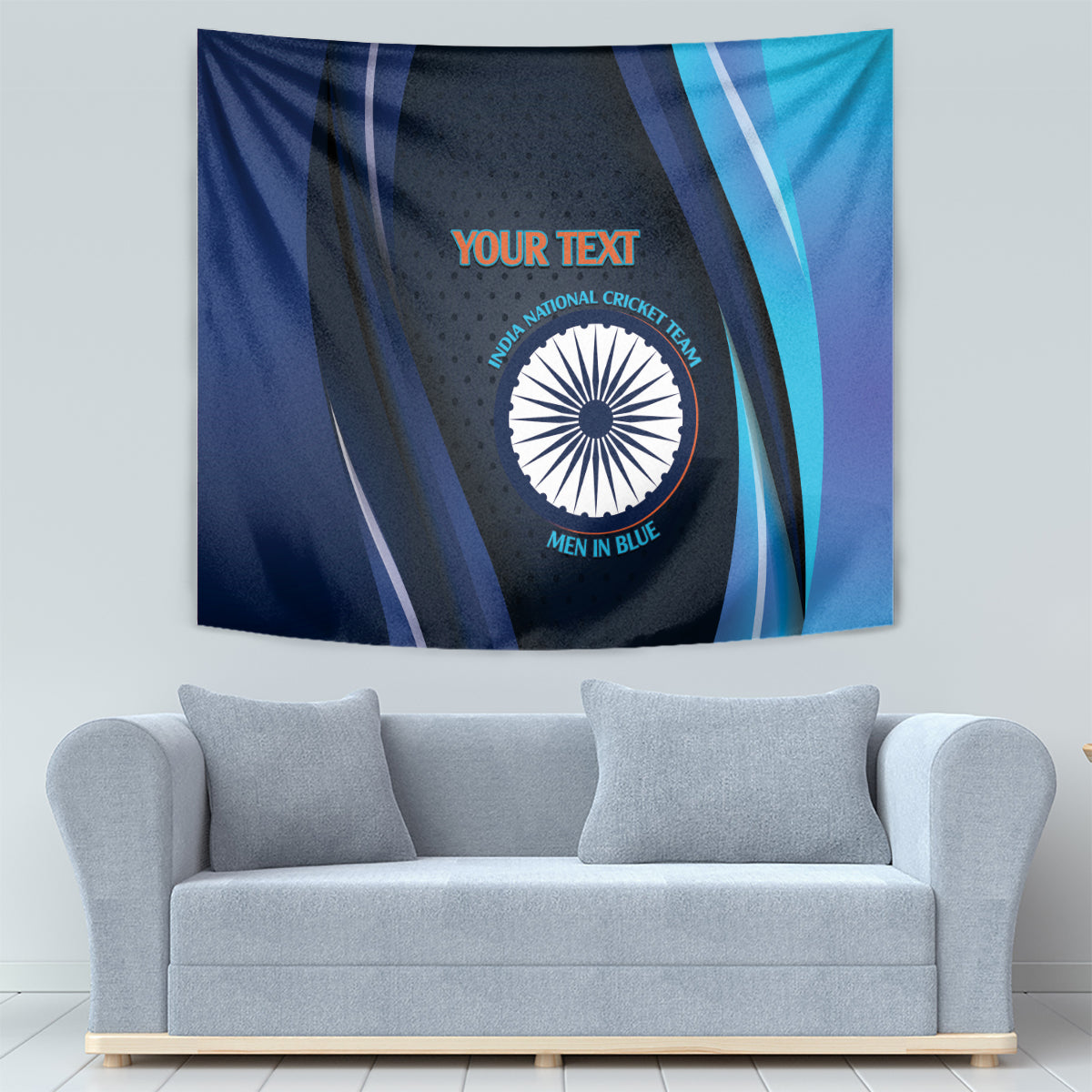 Custom India Cricket Tapestry 2024 World Cup Go Men in Blue