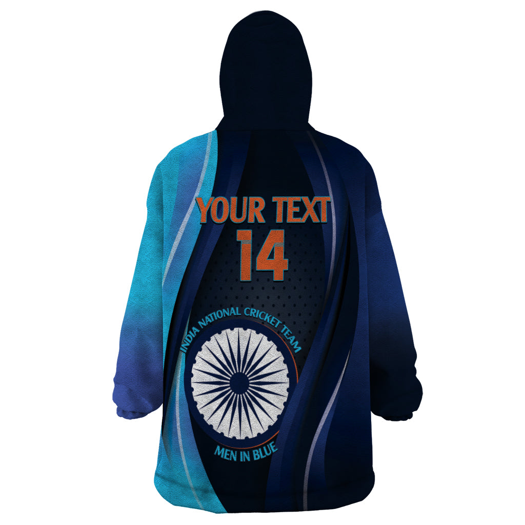 Custom India Cricket Wearable Blanket Hoodie 2024 World Cup Go Men in Blue