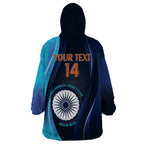 Custom India Cricket Wearable Blanket Hoodie 2024 World Cup Go Men in Blue