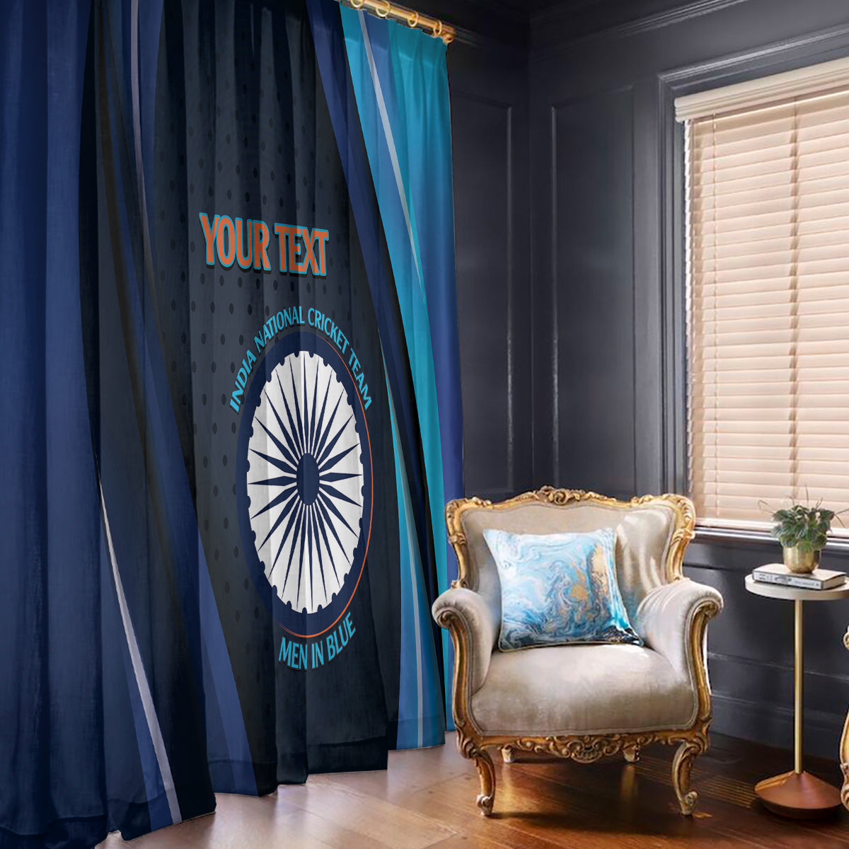 Custom India Cricket Window Curtain 2024 World Cup Go Men in Blue