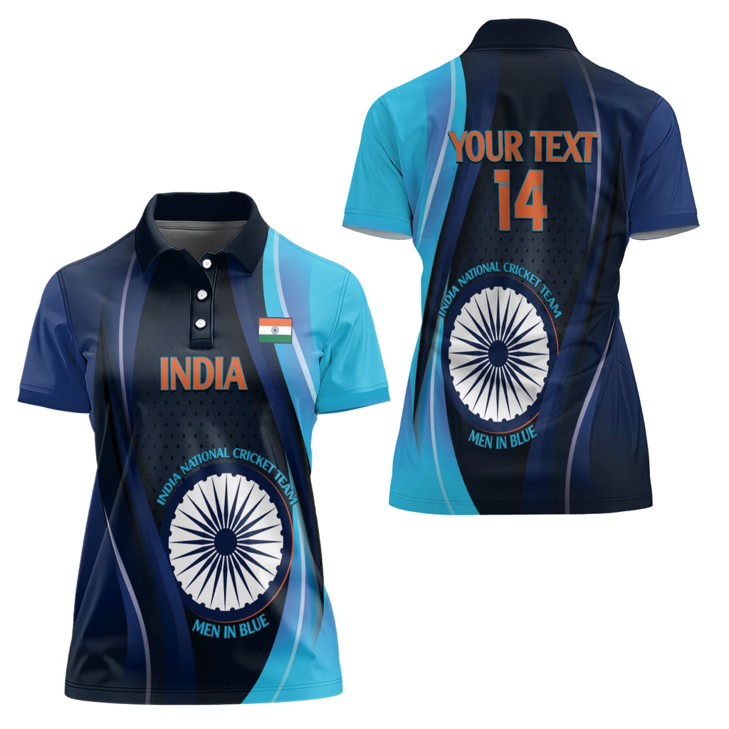 Custom India Cricket Women Polo Shirt 2024 World Cup Go Men in Blue