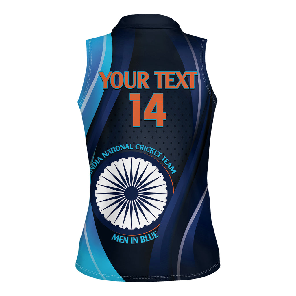 Custom India Cricket Women Sleeveless Polo Shirt 2024 World Cup Go Men in Blue