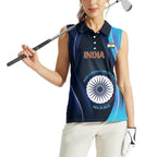 Custom India Cricket Women Sleeveless Polo Shirt 2024 World Cup Go Men in Blue
