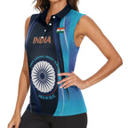 Custom India Cricket Women Sleeveless Polo Shirt 2024 World Cup Go Men in Blue