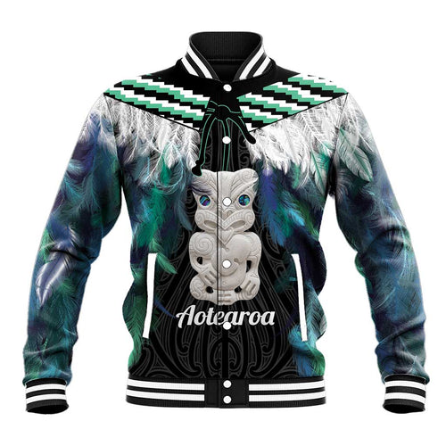 Aotearoa Korowai Motif Baseball Jacket Hei Tiki Poutama Maori Pattern