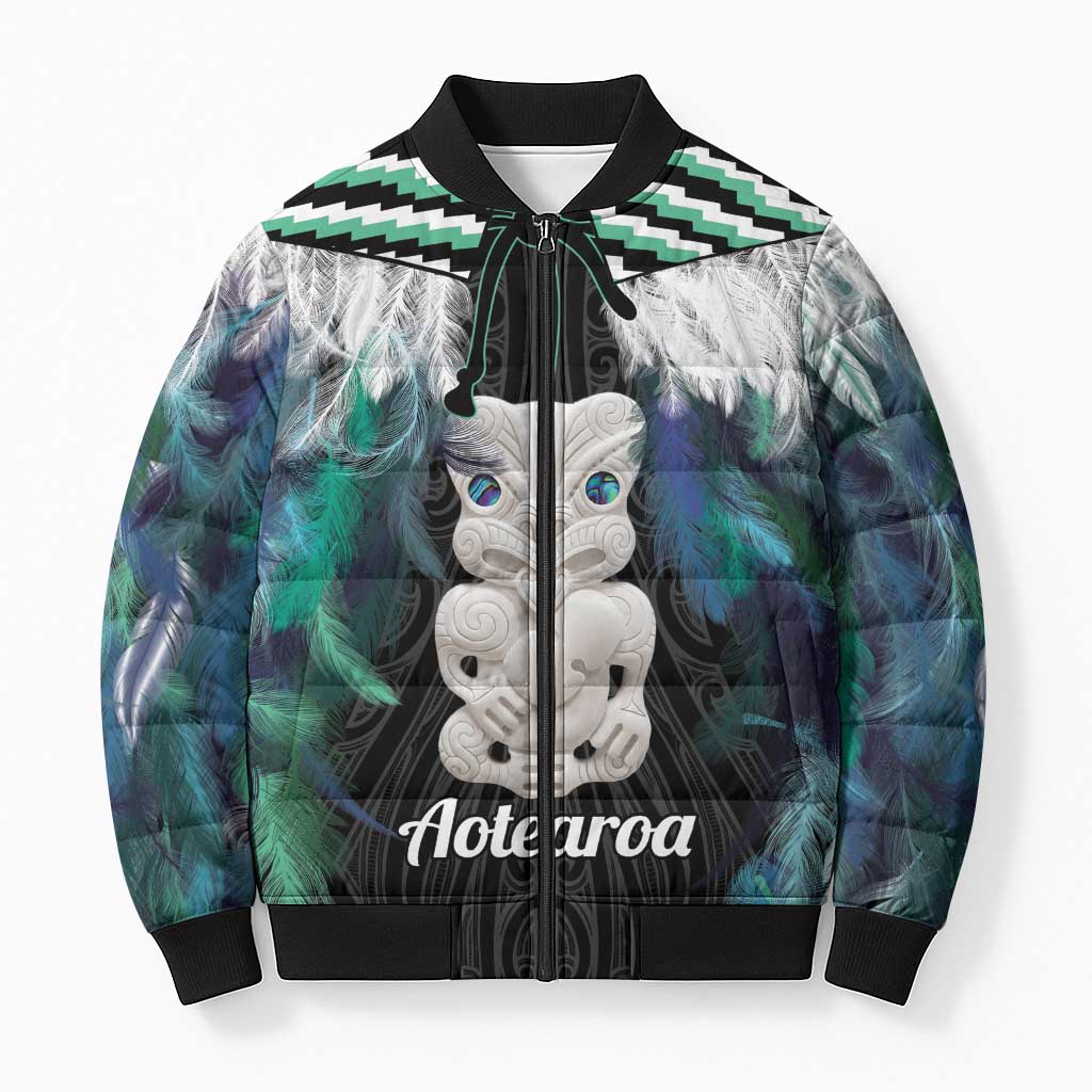 Aotearoa Korowai Motif Bomber Puffer Jacket Hei Tiki Poutama Maori Pattern - Aussie Hoodie