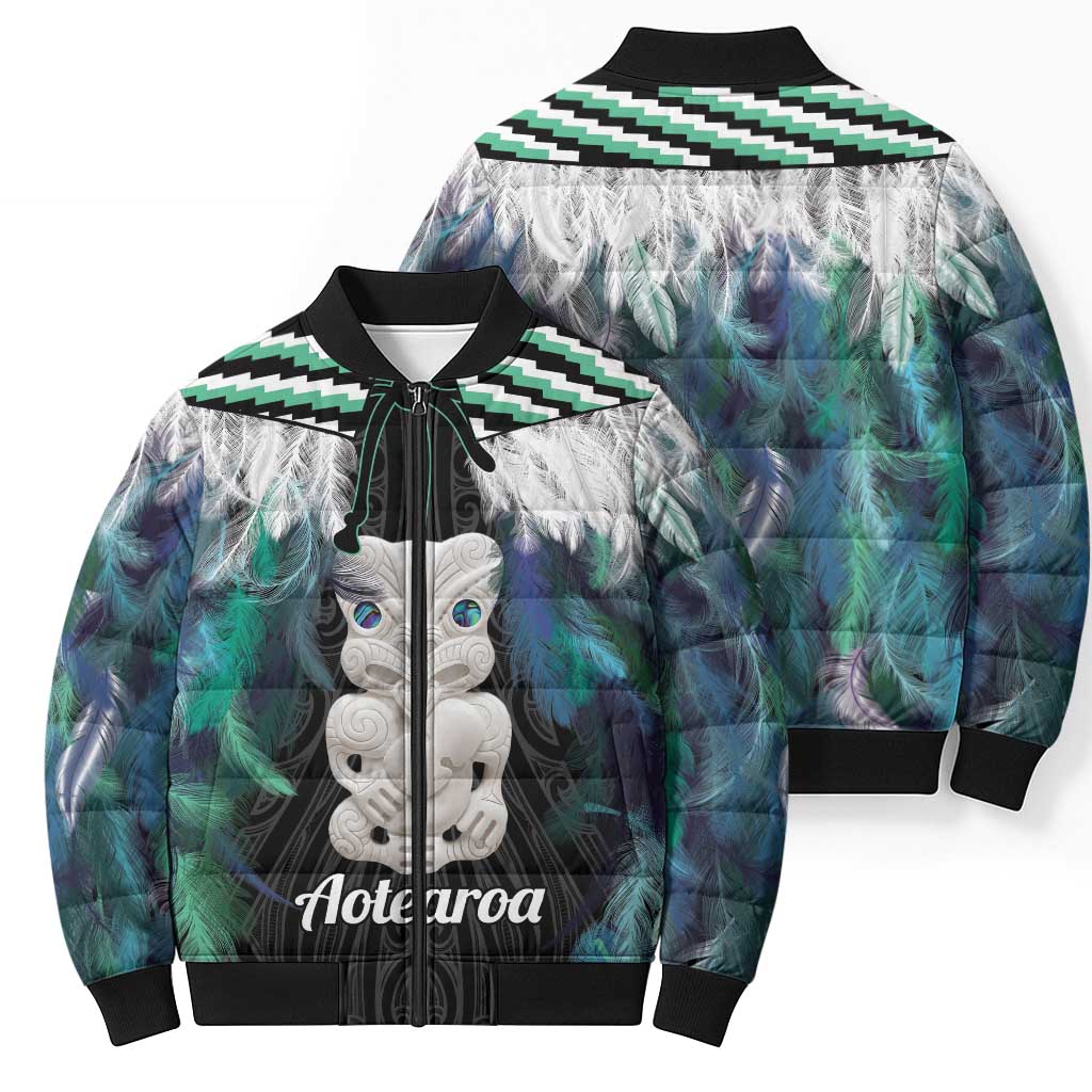 Aotearoa Korowai Motif Bomber Puffer Jacket Hei Tiki Poutama Maori Pattern - Aussie Hoodie
