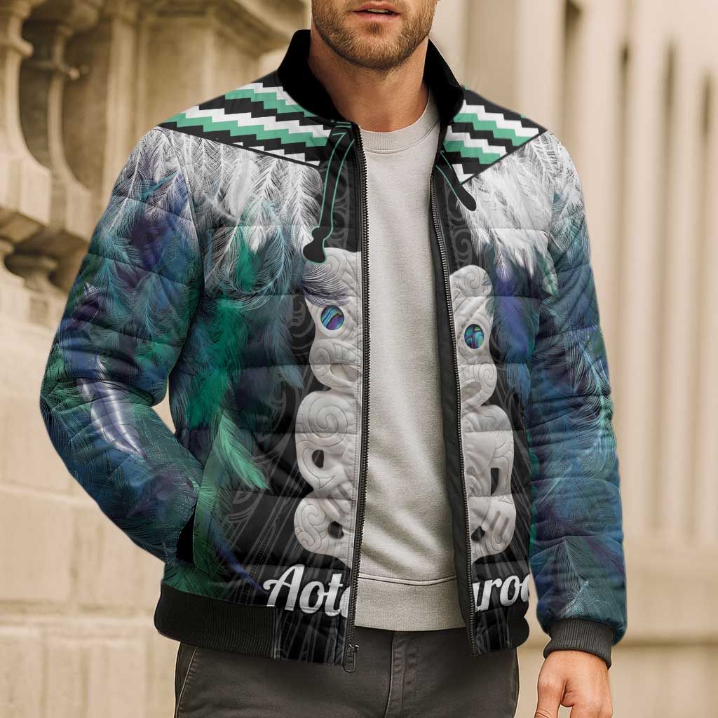 Aotearoa Korowai Motif Bomber Puffer Jacket Hei Tiki Poutama Maori Pattern - Aussie Hoodie