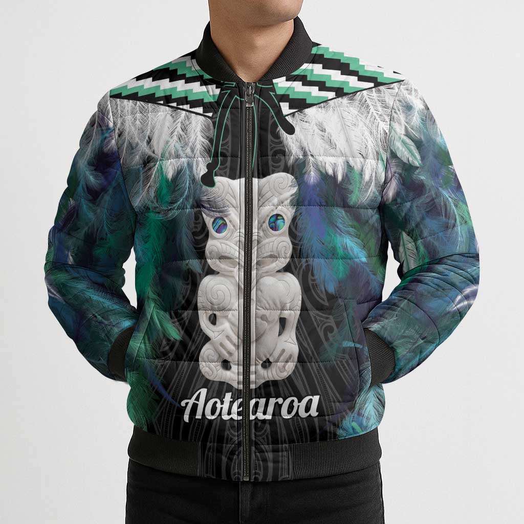 Aotearoa Korowai Motif Bomber Puffer Jacket Hei Tiki Poutama Maori Pattern - Aussie Hoodie