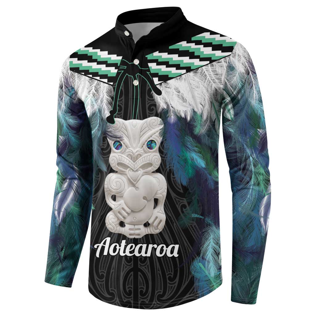Aotearoa Korowai Motif Button Sweatshirt Hei Tiki Poutama Maori Pattern