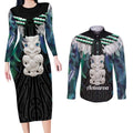 Aotearoa Korowai Motif Couples Matching Long Sleeve Bodycon Dress and Long Sleeve Button Shirt Hei Tiki Poutama Maori Pattern