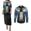 Aotearoa Korowai Motif Couples Matching Puletasi and Long Sleeve Button Shirt Hei Tiki Poutama Maori Pattern