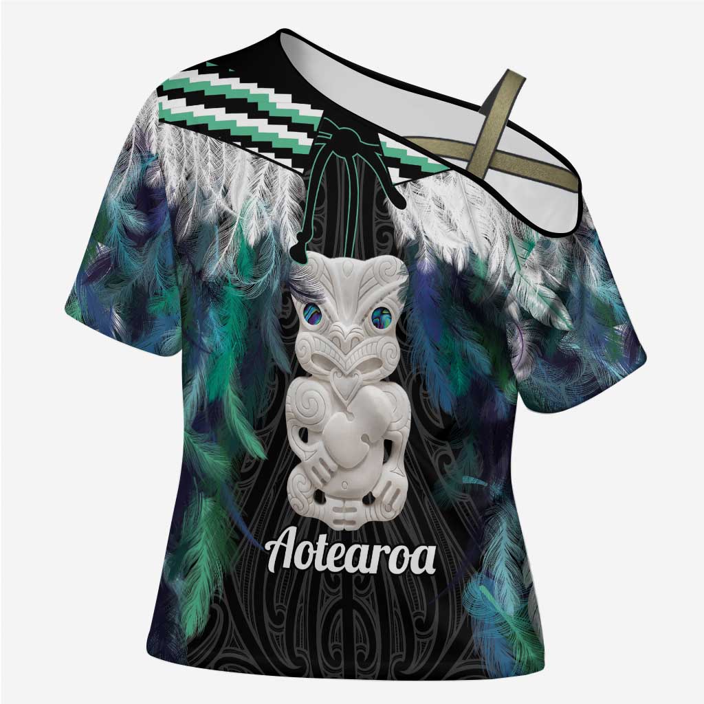 Aotearoa Korowai Motif Cross Shoulder Shirt Hei Tiki Poutama Maori Pattern - Aussie Hoodie