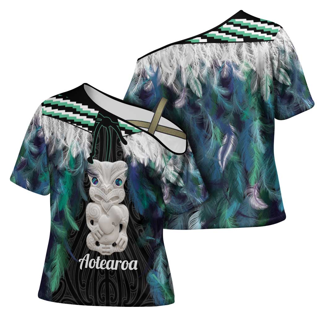 Aotearoa Korowai Motif Cross Shoulder Shirt Hei Tiki Poutama Maori Pattern - Aussie Hoodie