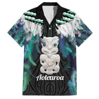 Aotearoa Korowai Motif Family Matching Off The Shoulder Long Sleeve Dress and Hawaiian Shirt Hei Tiki Poutama Maori Pattern