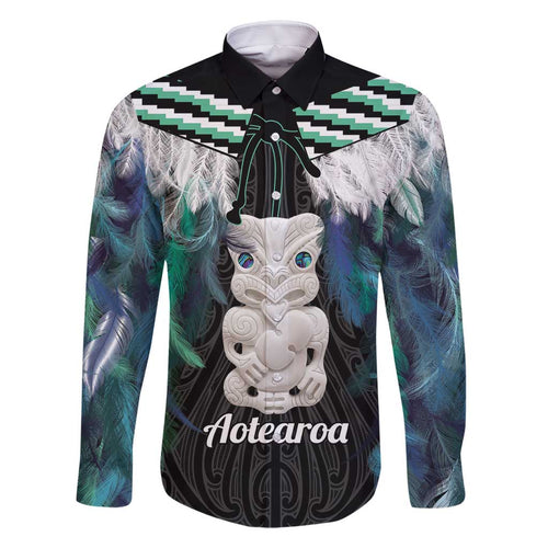 Aotearoa Korowai Motif Family Matching Off Shoulder Short Dress and Hawaiian Shirt Hei Tiki Poutama Maori Pattern