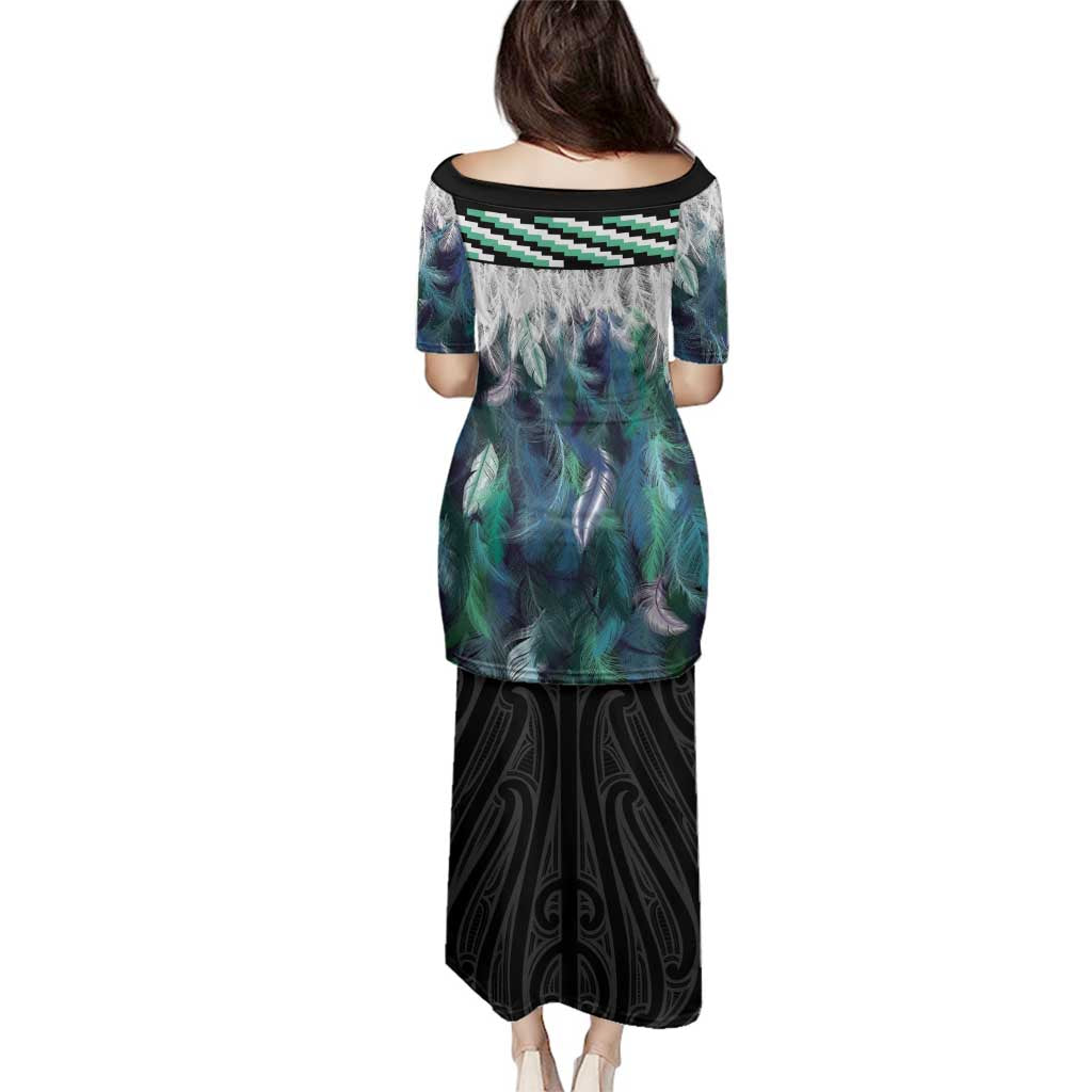 Aotearoa Korowai Motif Family Matching Puletasi and Hawaiian Shirt Hei Tiki Poutama Maori Pattern
