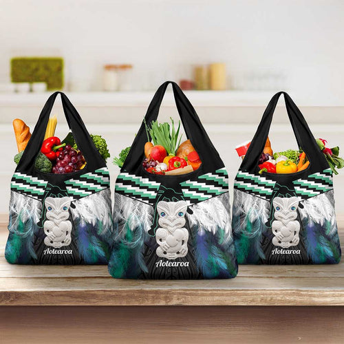 Aotearoa Korowai Motif Grocery Bag Hei Tiki Poutama Maori Pattern