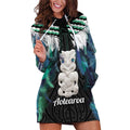 Aotearoa Korowai Motif Hoodie Dress Hei Tiki Poutama Maori Pattern