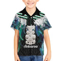 Aotearoa Korowai Motif Kid Hawaiian Shirt Hei Tiki Poutama Maori Pattern