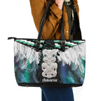 Aotearoa Korowai Motif Leather Tote Bag Hei Tiki Poutama Maori Pattern