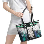 Aotearoa Korowai Motif Leather Tote Bag Hei Tiki Poutama Maori Pattern