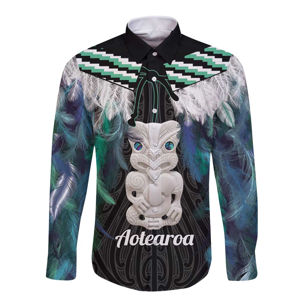 Aotearoa Korowai Motif Long Sleeve Button Shirt Hei Tiki Poutama Maori Pattern