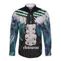 Aotearoa Korowai Motif Long Sleeve Button Shirt Hei Tiki Poutama Maori Pattern