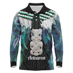 Aotearoa Korowai Motif Long Sleeve Polo Shirt Hei Tiki Poutama Maori Pattern
