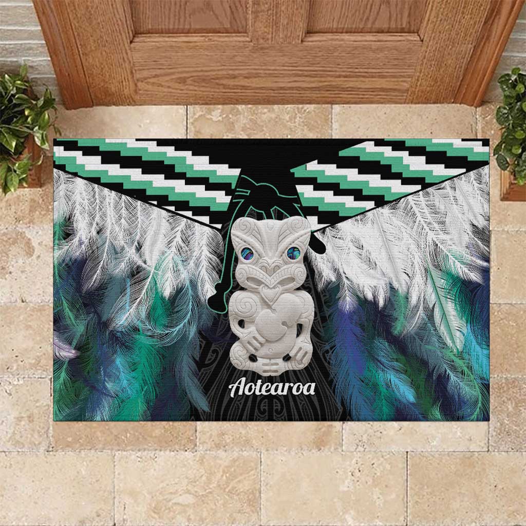 Aotearoa Korowai Motif Rubber Doormat Hei Tiki Poutama Maori Pattern