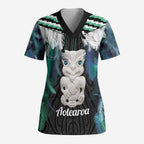 Aotearoa Korowai Motif Scrub Top Hei Tiki Poutama Maori Pattern - Aussie Hoodie