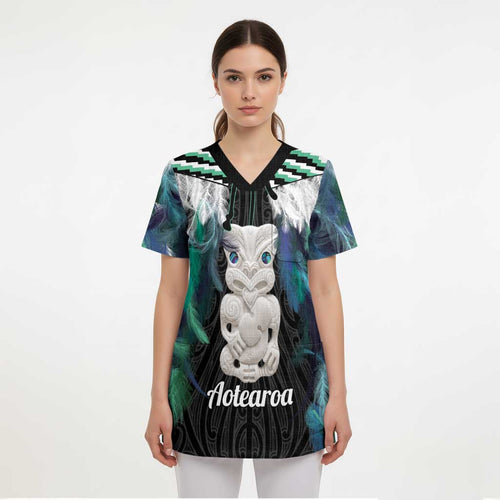 Aotearoa Korowai Motif Scrub Top Hei Tiki Poutama Maori Pattern - Aussie Hoodie