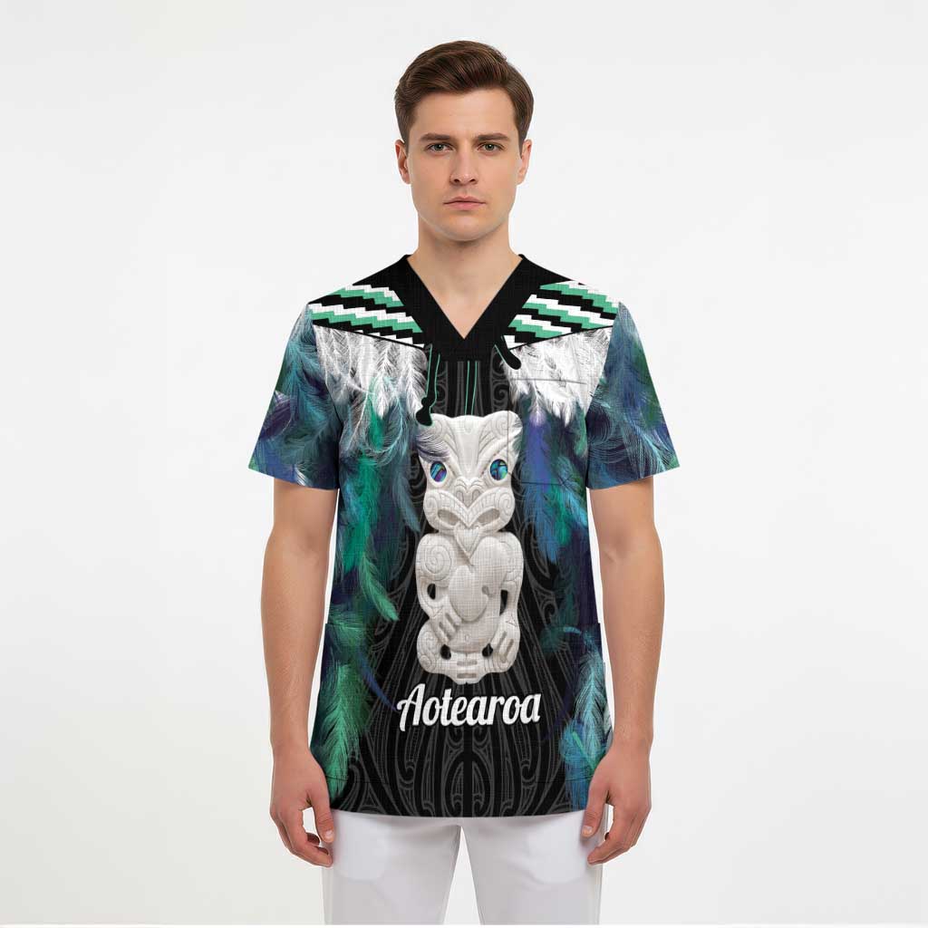 Aotearoa Korowai Motif Scrub Top Hei Tiki Poutama Maori Pattern - Aussie Hoodie