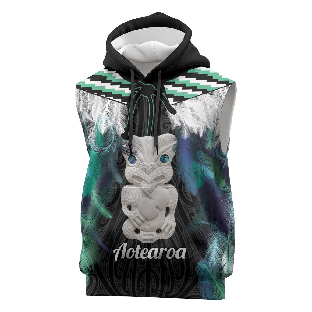 Aotearoa Korowai Motif Sleeveless Hoodie Hei Tiki Poutama Maori Pattern - Aussie Hoodie