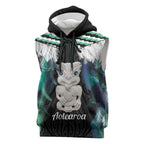 Aotearoa Korowai Motif Sleeveless Hoodie Hei Tiki Poutama Maori Pattern - Aussie Hoodie