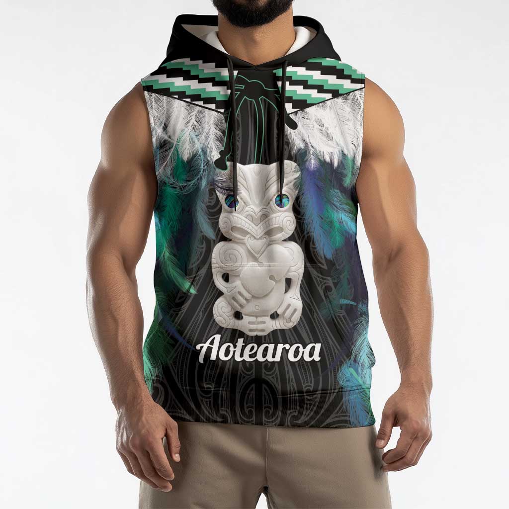 Aotearoa Korowai Motif Sleeveless Hoodie Hei Tiki Poutama Maori Pattern - Aussie Hoodie