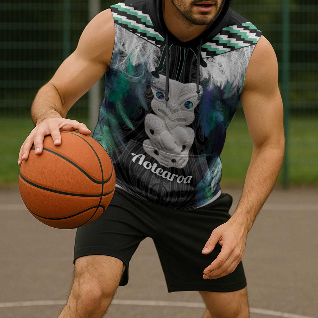 Aotearoa Korowai Motif Sleeveless Hoodie Hei Tiki Poutama Maori Pattern - Aussie Hoodie